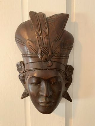 Vintage Wooden Wall Hanging Mask From Bali,  Indonesia
