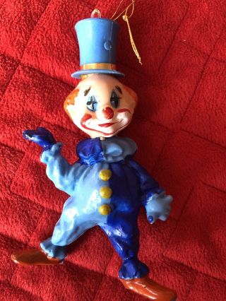 Vintage Plastic Colorful Clown Christmas Ornament