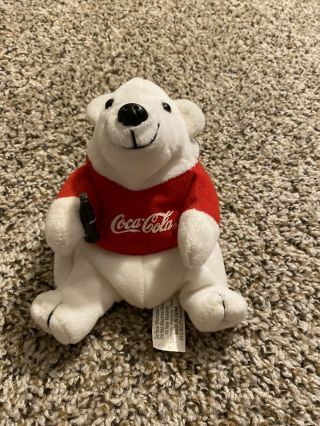 Vintage 1997 Coca - Cola Collectable Polar Bear With Coke Bottle 6 " Stuffed Plush