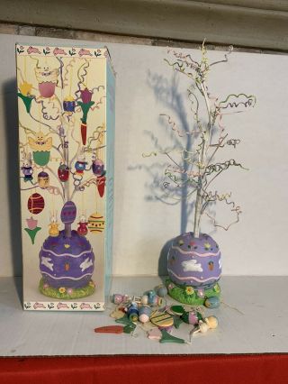 Vintage 18 " Kurt Adler Easter Tree Wooden Ornaments Wired Bendable Bunnies Eggs