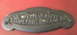 Antique Vtg Michigan Stove Company Cast Iron Nameplate Detroit Chicago