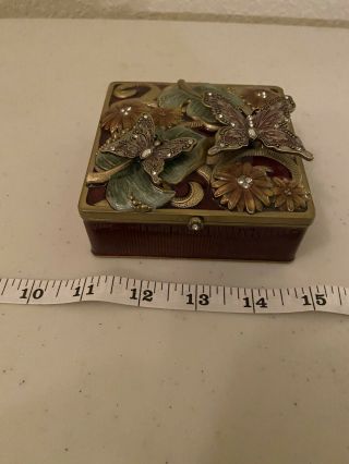 Vintage Metal Jewelry Trinket Box Hinged Lid Butterfly Floral Design 4x4x1