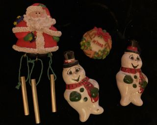 Vintage Refrigerator Kitchen Magnets Christmas Santa Chimes Snowmen Wreath