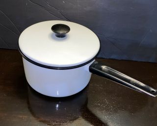 Pot Farmhouse Vintage Black & White Enamelware 2 Quart Sauce Pan With Lid