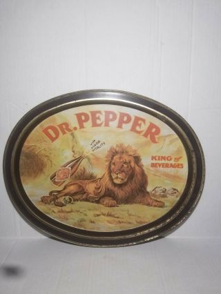 Vintage Dr.  Pepper Soda Metal Tray - King Of Beverages - Lion