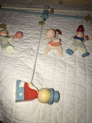 Vintage Originals by IRMI Nursery Hand Painted Circus Crib Mobile Wooden Clowns 3