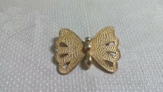 Vintage Crown Trifari Textured Goldtone Metal Butterfly Brooch Pin