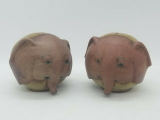 Vintage Uctci Japanese Pottery Fat Round Elephant Salt & Pepper Shakers