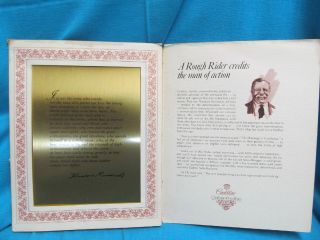 2 Brass Cadillac Challenge Of Excellence Plaque Sleeve Pres Theodore Roosevelt