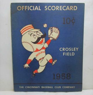 Aug 14,  1958 Mlb Redlegs Vs Milwaukee Braves Scorecard Program Scored Hank Aaron
