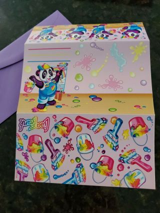 Vtg Lisa Frank " Panda Painter Bear " Note Folding Card With Envelope Sleeve