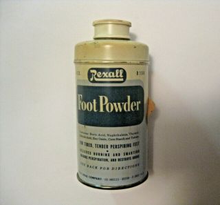 Vintage Rexall Foot Powder Medical Medicine Empty Tin Old Rexall Drug Store