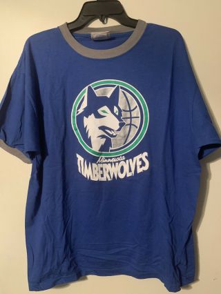 Vtg Majestic Minnesota Timberwolves Hardwood Classics Retro Ringer T - Shirt Xl