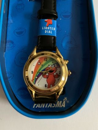 Vintage Elmo Watch Sesame Street Tin Muppets Elmo Wristwatch Lighted Dial