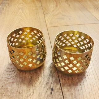 Vintage Set Of 2 Brass Votive/tealight Candle Holders.  Made In India.  Pre - Owned.