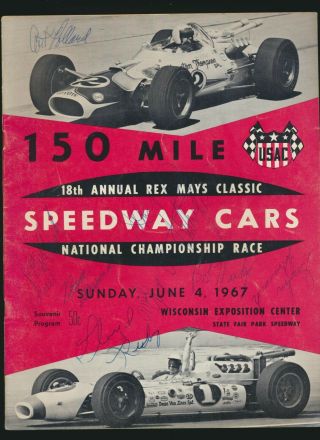 1967 150 Mile Rex Mays Classic Program Milwaukee With 9 Autographs