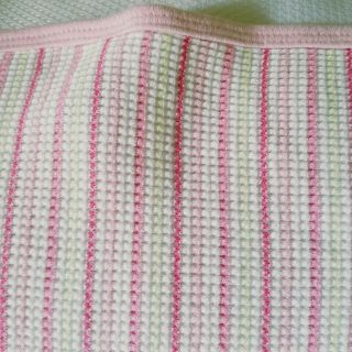Vintage Gerber Striped Thermal Waffle Weave Girls Baby Blanket Pink Yellow