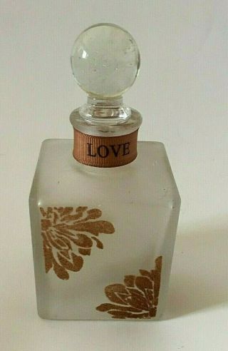 Vintage Flocked Floral Design On Frosted Glass Perfume Bottle W/stopper 5 " Tall