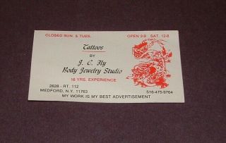 Vintage Business Card Tattoos By J C Fly Body Jewelry Studio Medford,  York