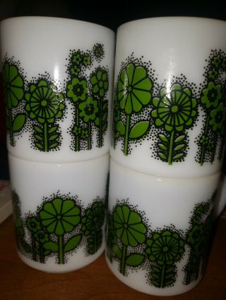 Vintage Groovy Retro Green Flowers Cup Mug Milk Glass 70s