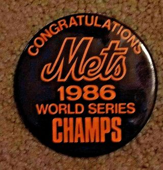 Vintage York Mets 1986 World Series Champs - 3.  5 " Pinback Button