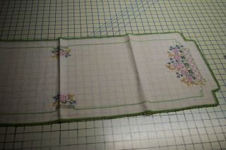 Vintage Linen Hand Embroidered Table Runner Or Table Scarf