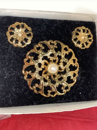 Vintage Avon Flower Blossom Gift Set Pin And Pierced Earrings Nib 1992
