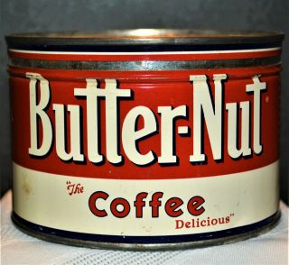 Vintage Keywind 1 Lb Advertising Coffee Tin Can Butter - Nut The Coffee Delicious
