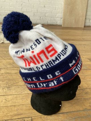 Vintage Minnesota Twins Pom Pom Winter Beanie Stocking Cap Hat 1991 90s Mlb