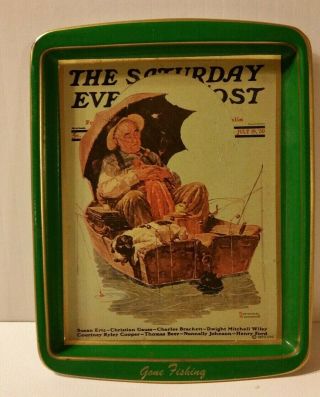 Vintage Saturday Evening Post Metaltray,  Norman Rockwell Gone Fishing
