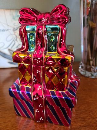 Vintage Christopher Radko Stacked Christmas Gift Present Ribbon Bow Candy Box