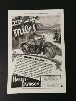 Vintage 1936 Harley - Davidson Motorcycle Thrills Galore Full Page Ad