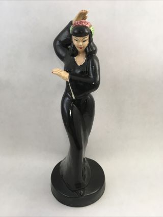 Vintage Dancing Woman In Black Porcelain Figurine 10.  5 " Asian Doll Figure