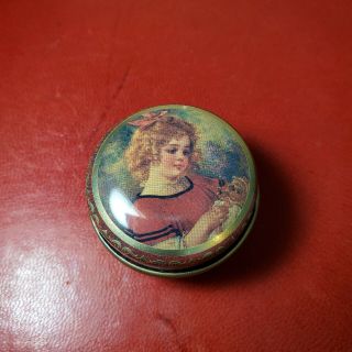 Vintage Little Girl With Doll Print Pill Box Tin