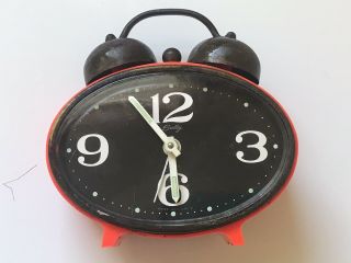 Vintage Alarm Clock Double Bell Bradley 1970’s.  Bright Orange Travel