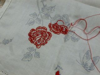 Vintage Stamped To Embroider Dresser Scarf Runner.  Rose Buds Started