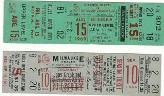 1958 1969 Milwaukee Atlanta Braves Full Tickets Hank Aaron 1 Hit/game 2b