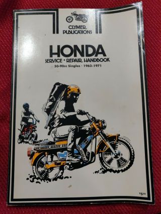 Vintage 1971 Clymer Honda Service Repair Handbook 50 - 90 Cc Singles 1963 - 1971