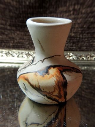 Vintage Nemadji Pottery Vase Marked On Base Made In Usa Multi - Colored 3 1/2 " Tall