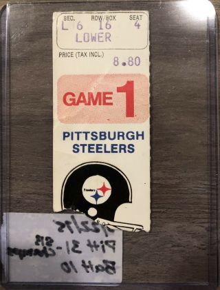 1975 Bowl Champion Pittsburgh Steelers Baltimore Colts Nfl Ticket Stub