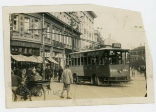 Vintage China Photograph 1930s Shanghai Street Scene Tram Train Sharp Photo