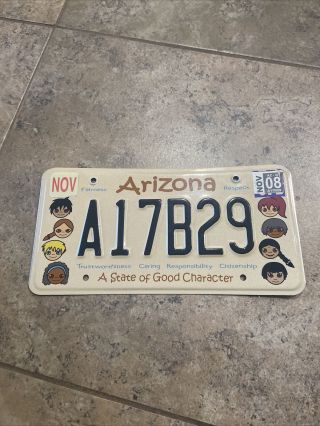 2008 Arizona Special Order License Plate,  " State Of Good Character "