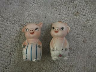 Vintage Lefton Anthropomorphic Pig Salt And Pepper Shakers Bisque Hand Painted
