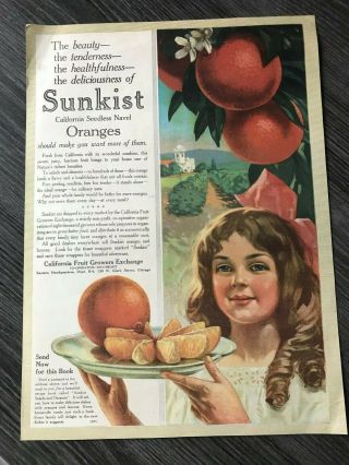 1916 Vintage Print Ad For Sunkist California Oranges