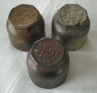 3 Vintage Ford Model T Screw - 0n Hub Grease Caps With Ford Script
