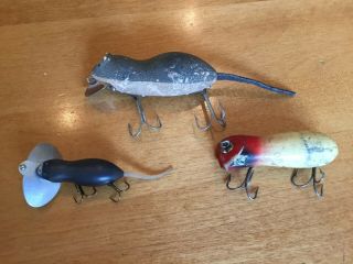 3 Old / Vintage Mouse Lures For Fishing - Bass