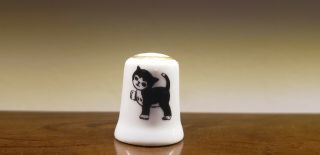 Vintage Black And White Kitty Cat Porcelain Thimble