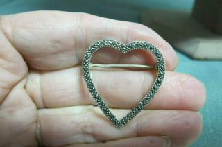 Vintage Sterling Silver & Marcasite Heart Shape Brooch Pin