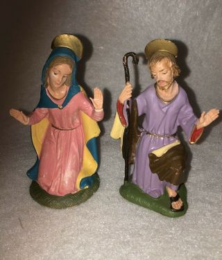 2 Vtg Depose Italy Fontanini Christmas Nativity Figures Mary Joseph Spider Mark