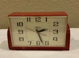 Vintage Telechron Kitchen Red Wall Clock - - Made In Usa